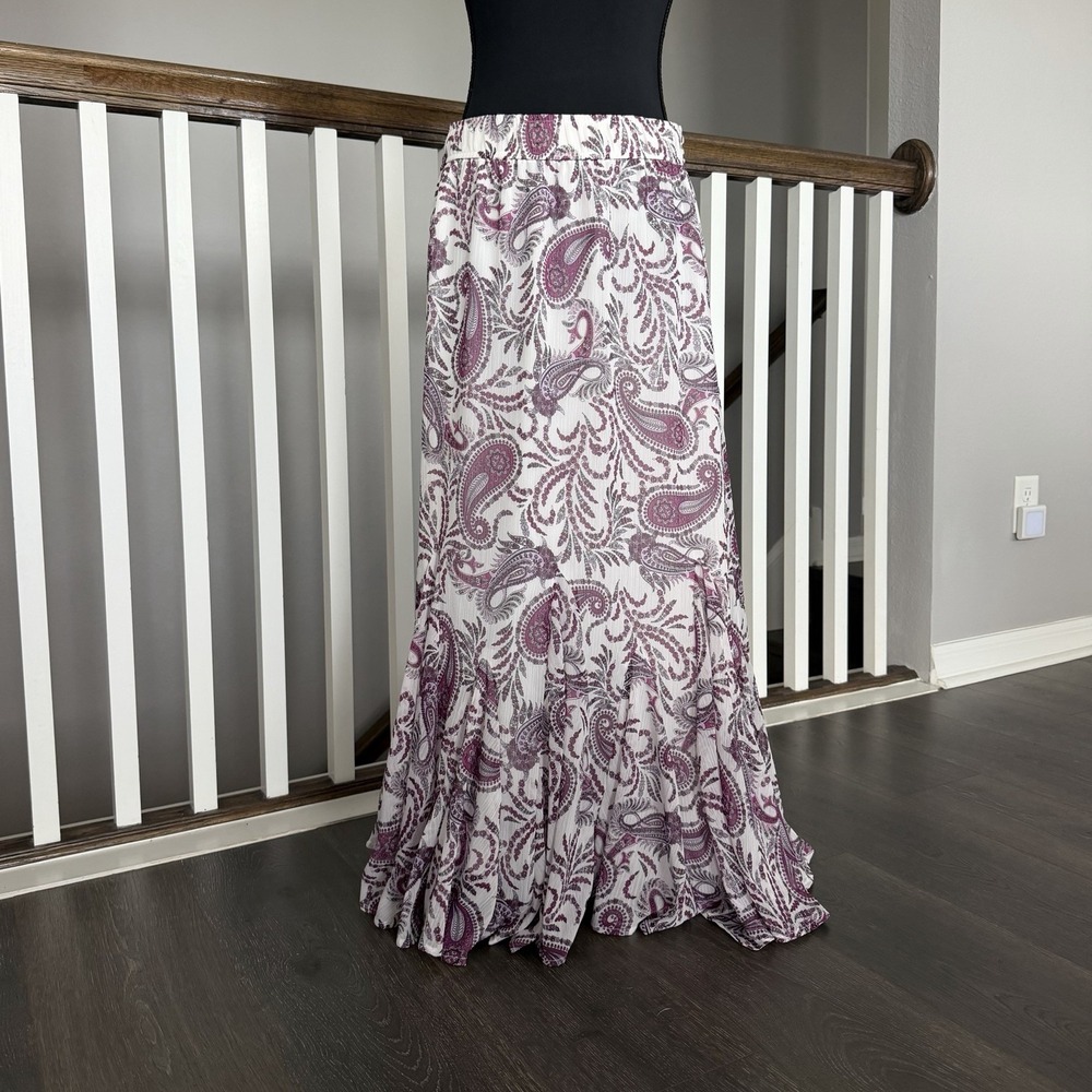 Ann Taylor Loft Paisley Whimsy Fairy Maxi Skirt Medium Boho Flutter Hem Coquette